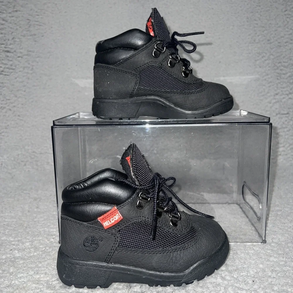 Timberland Field Boots Toddler Sz 9 Black Helcor Leather Scuffproof Hiking Shoes